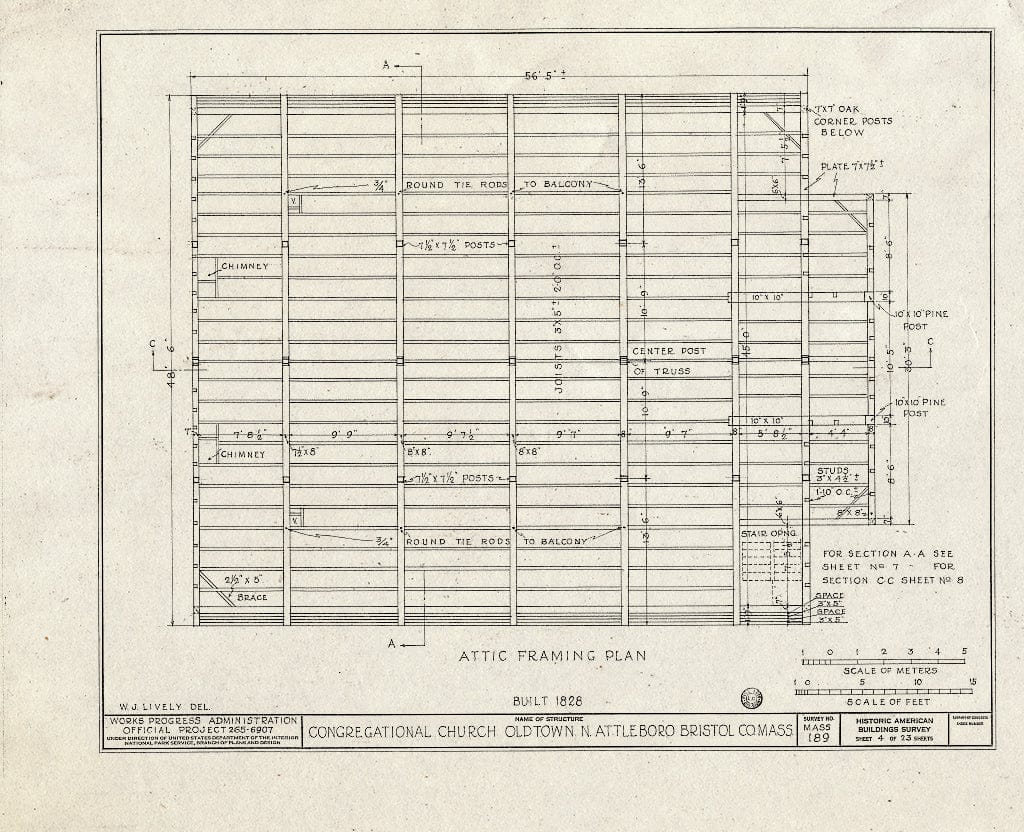 Blueprint HABS Mass,3-OLTO,3- (Sheet 4 of 23) - Congregational Church, Old Post Road, North Attleboro, Bristol County, MA