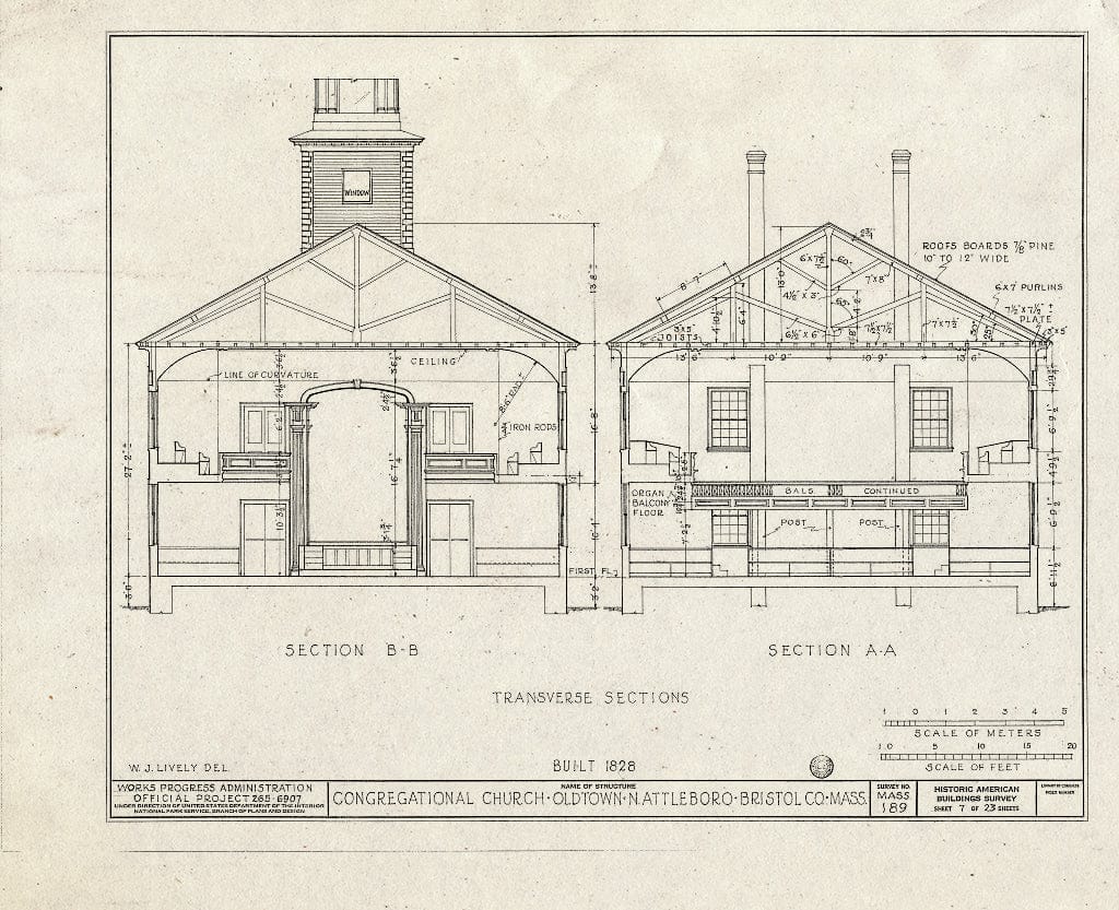 Blueprint HABS Mass,3-OLTO,3- (Sheet 7 of 23) - Congregational Church, Old Post Road, North Attleboro, Bristol County, MA