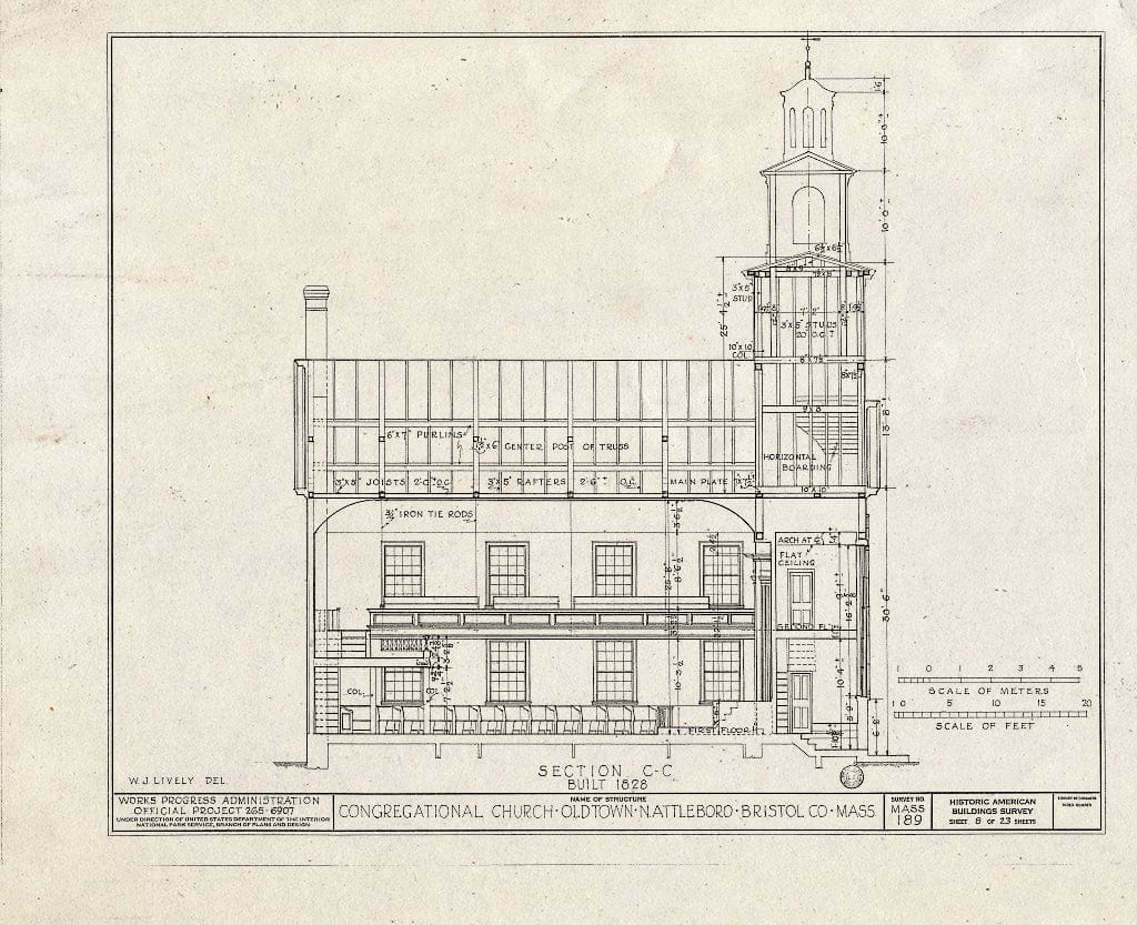 Blueprint HABS Mass,3-OLTO,3- (Sheet 8 of 23) - Congregational Church, Old Post Road, North Attleboro, Bristol County, MA