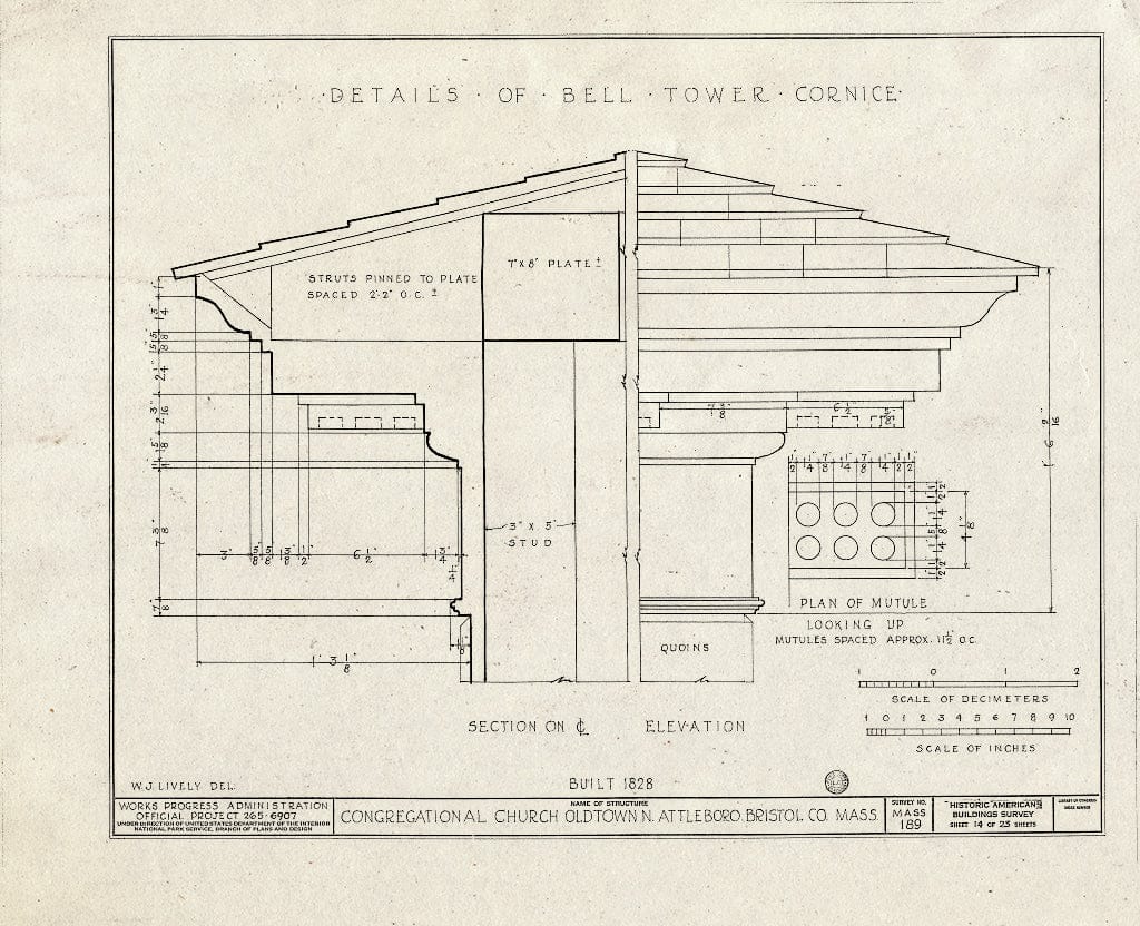 Blueprint HABS Mass,3-OLTO,3- (Sheet 14 of 23) - Congregational Church, Old Post Road, North Attleboro, Bristol County, MA