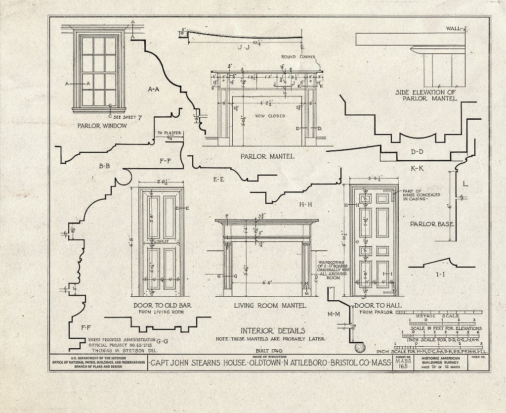 Blueprint HABS Mass,3-OLTO,2- (Sheet 9 of 12) - Captain John Stearns House, Old Post Road, Oldtown, North Attleboro, Bristol County, MA