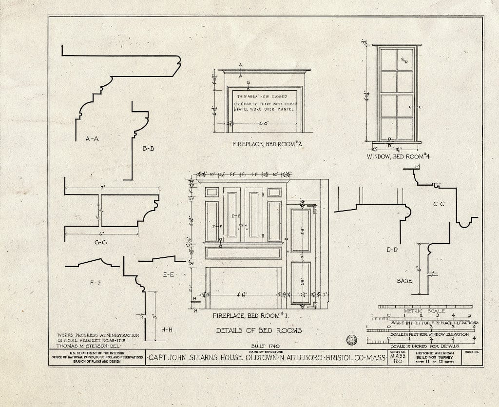 Blueprint HABS Mass,3-OLTO,2- (Sheet 11 of 12) - Captain John Stearns House, Old Post Road, Oldtown, North Attleboro, Bristol County, MA