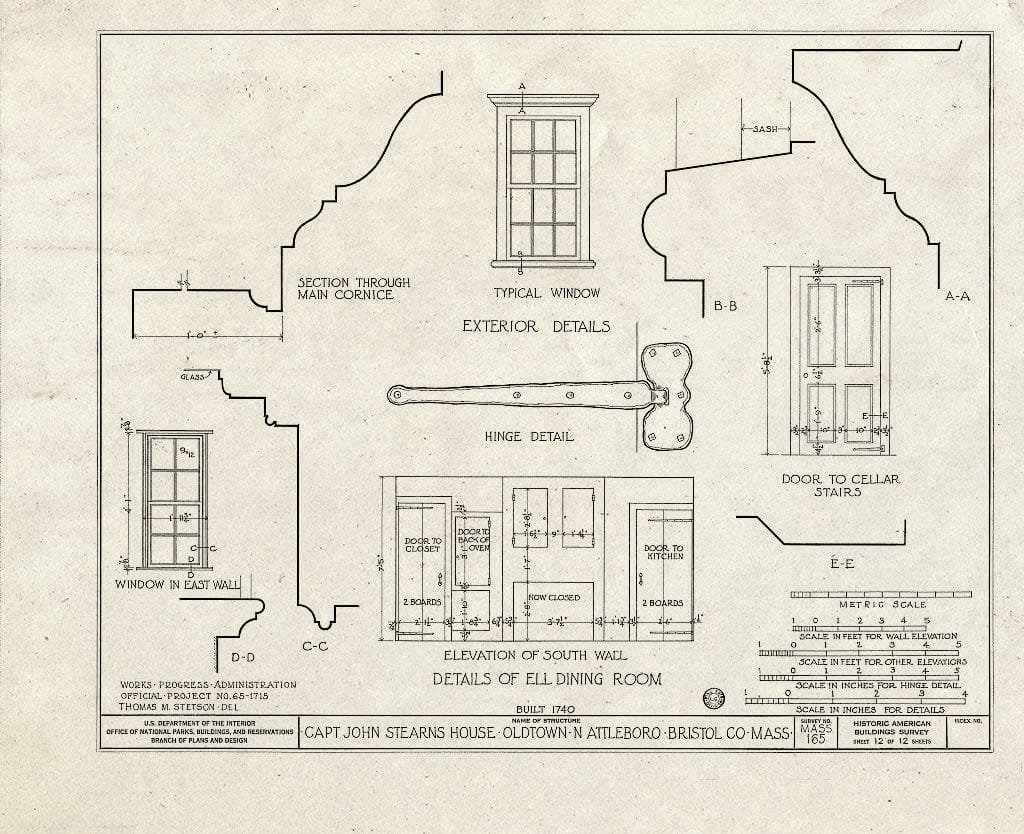 Blueprint HABS Mass,3-OLTO,2- (Sheet 12 of 12) - Captain John Stearns House, Old Post Road, Oldtown, North Attleboro, Bristol County, MA