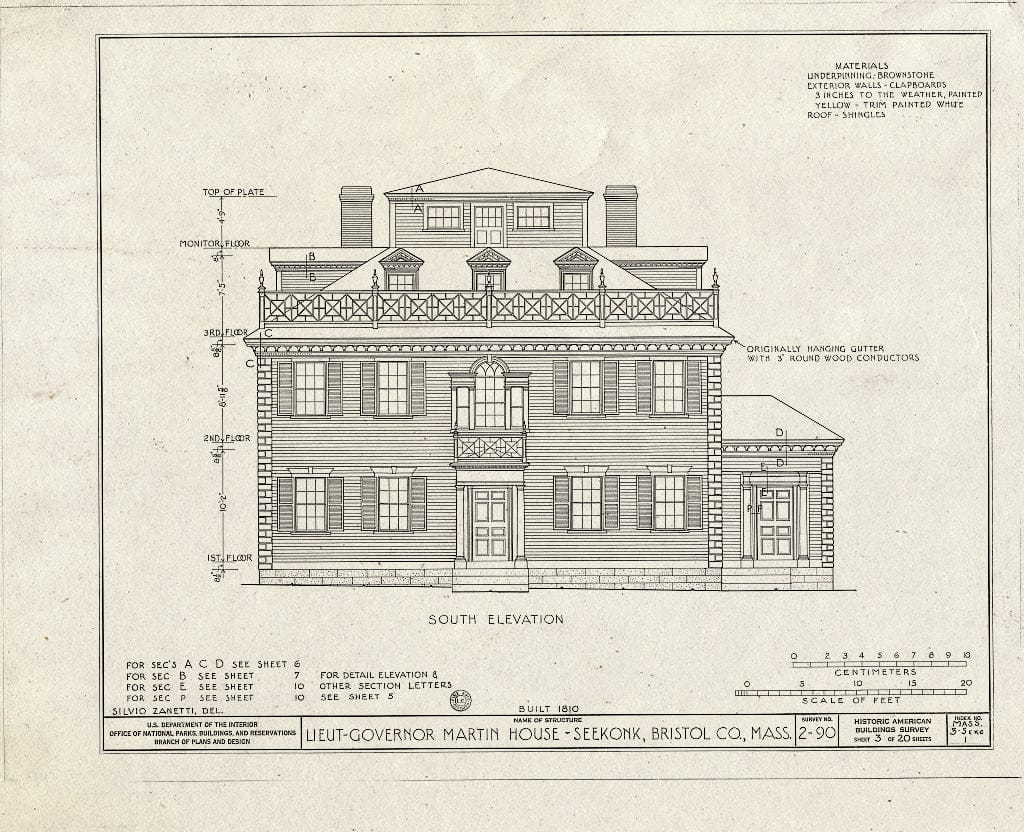 Blueprint HABS Mass,3-SEKO,1- (Sheet 3 of 20) - Lieutenant Governor Simeon Martin House, County Street, Seekonk, Bristol County, MA