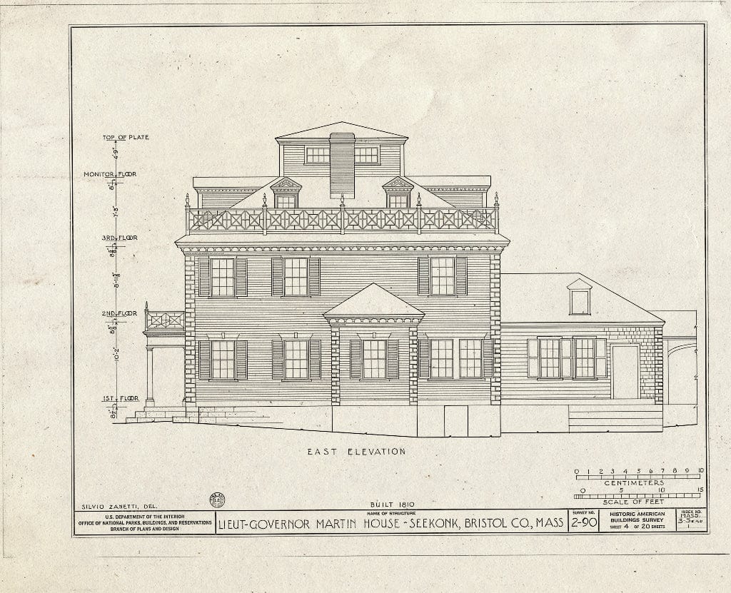 Blueprint HABS Mass,3-SEKO,1- (Sheet 4 of 20) - Lieutenant Governor Simeon Martin House, County Street, Seekonk, Bristol County, MA