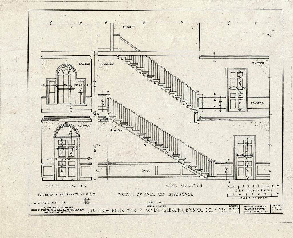 Blueprint HABS Mass,3-SEKO,1- (Sheet 11 of 20) - Lieutenant Governor Simeon Martin House, County Street, Seekonk, Bristol County, MA