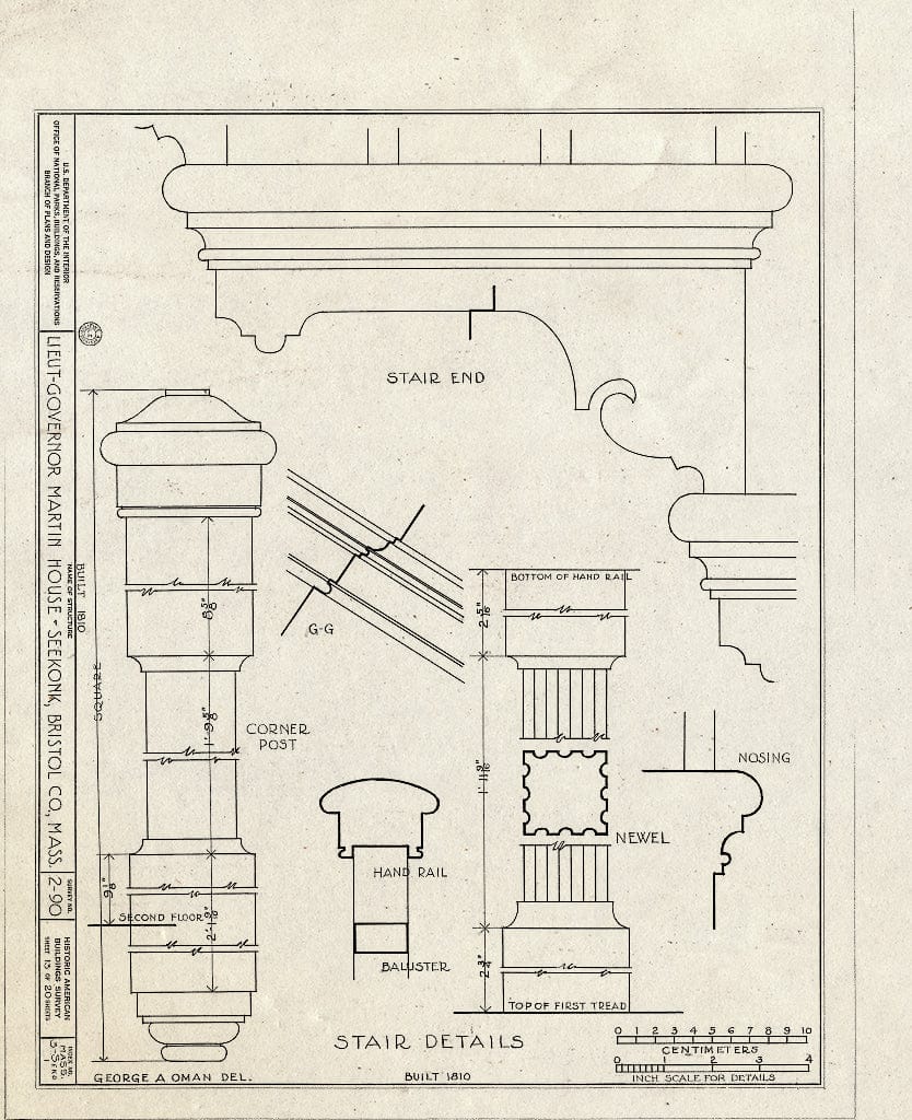 Blueprint HABS Mass,3-SEKO,1- (Sheet 13 of 20) - Lieutenant Governor Simeon Martin House, County Street, Seekonk, Bristol County, MA
