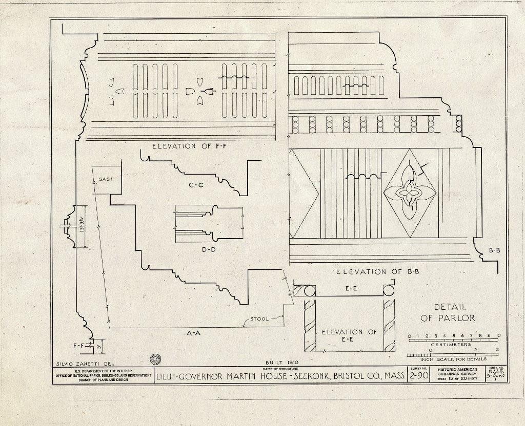 Blueprint HABS Mass,3-SEKO,1- (Sheet 15 of 20) - Lieutenant Governor Simeon Martin House, County Street, Seekonk, Bristol County, MA