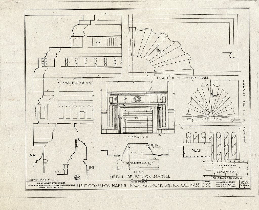 Blueprint HABS Mass,3-SEKO,1- (Sheet 16 of 20) - Lieutenant Governor Simeon Martin House, County Street, Seekonk, Bristol County, MA