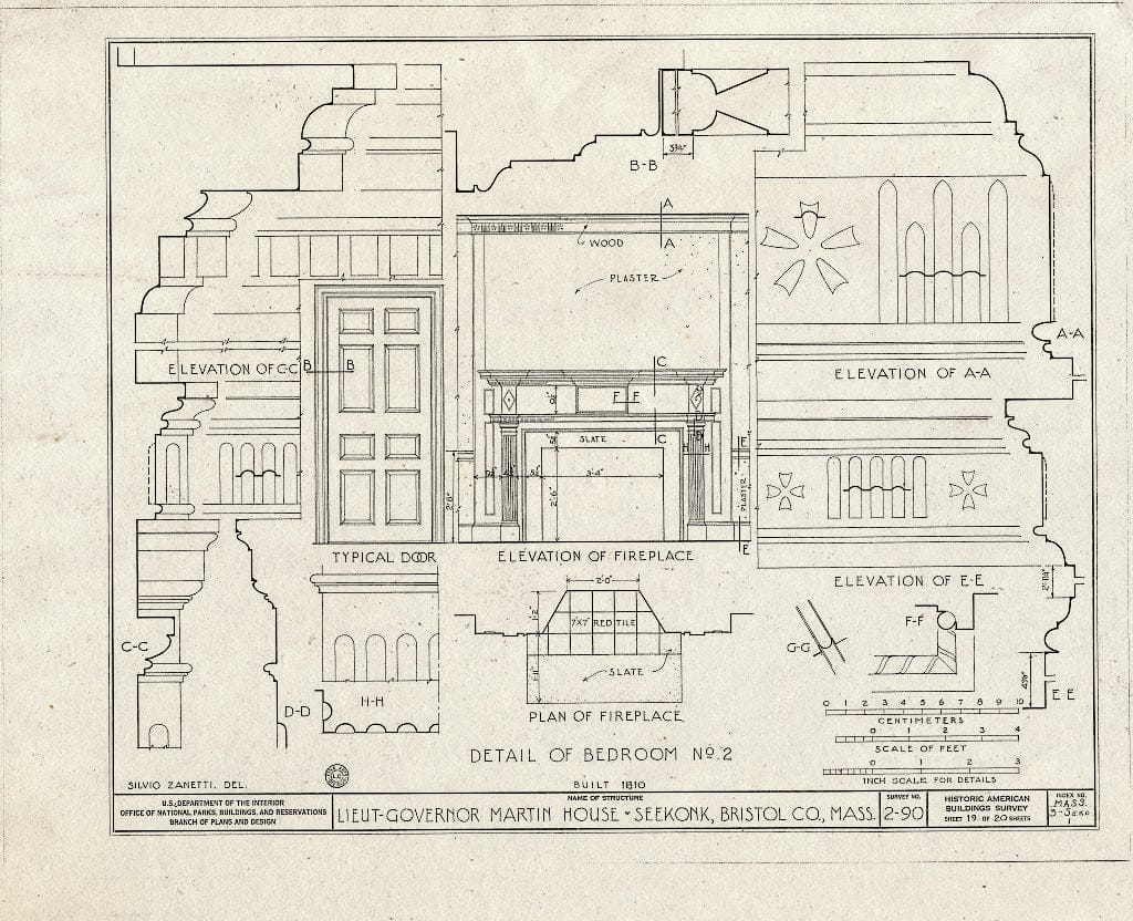 Blueprint HABS Mass,3-SEKO,1- (Sheet 19 of 20) - Lieutenant Governor Simeon Martin House, County Street, Seekonk, Bristol County, MA