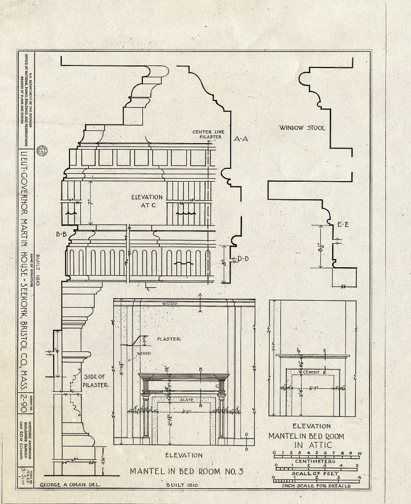 Blueprint HABS Mass,3-SEKO,1- (Sheet 20 of 20) - Lieutenant Governor Simeon Martin House, County Street, Seekonk, Bristol County, MA