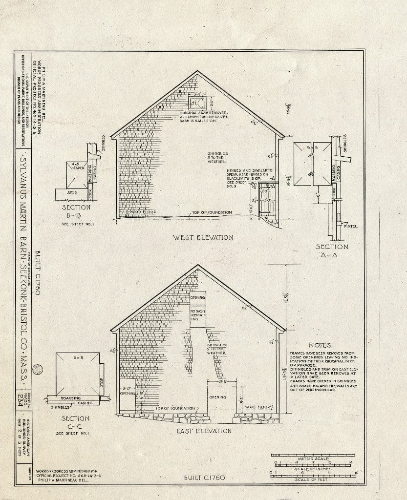 Blueprint HABS Mass,3-SEKO,2- (Sheet 2 of 3) - Sylvanus Martin Barn, County Street, Seekonk, Bristol County, MA