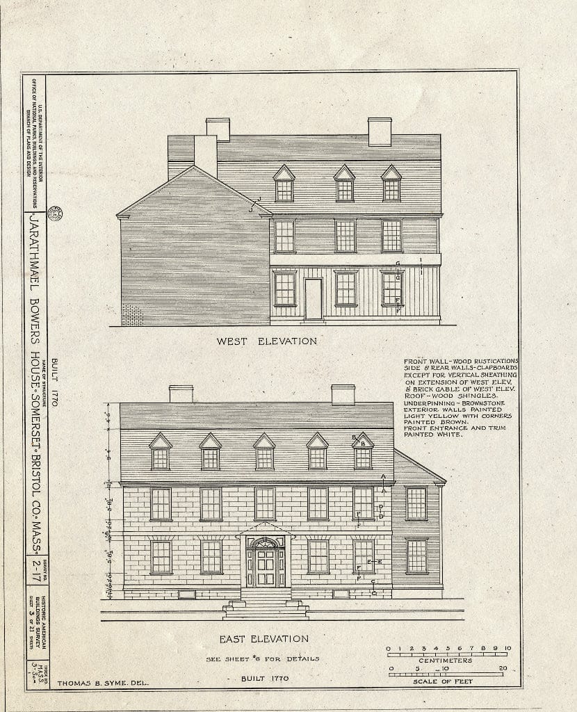 Blueprint HABS Mass,3-SOM,1- (Sheet 3 of 21) - Jarathmael Bowers House, 55 Main Street, Somerset, Bristol County, MA