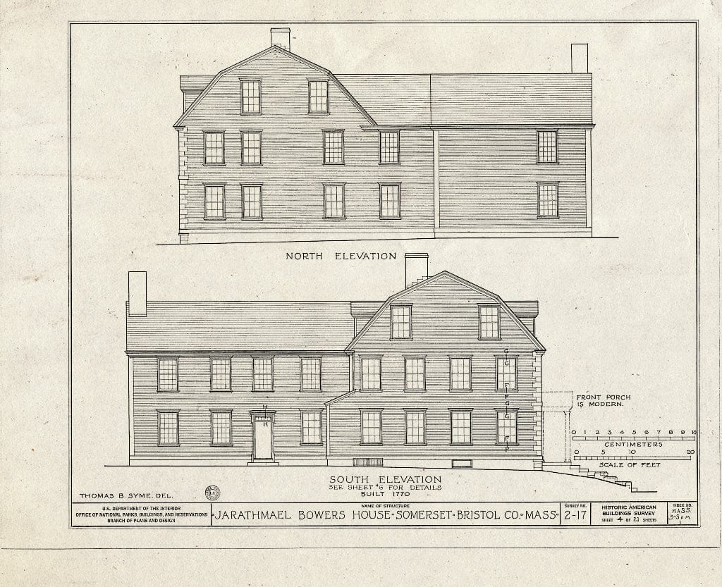 Blueprint HABS Mass,3-SOM,1- (Sheet 4 of 21) - Jarathmael Bowers House, 55 Main Street, Somerset, Bristol County, MA