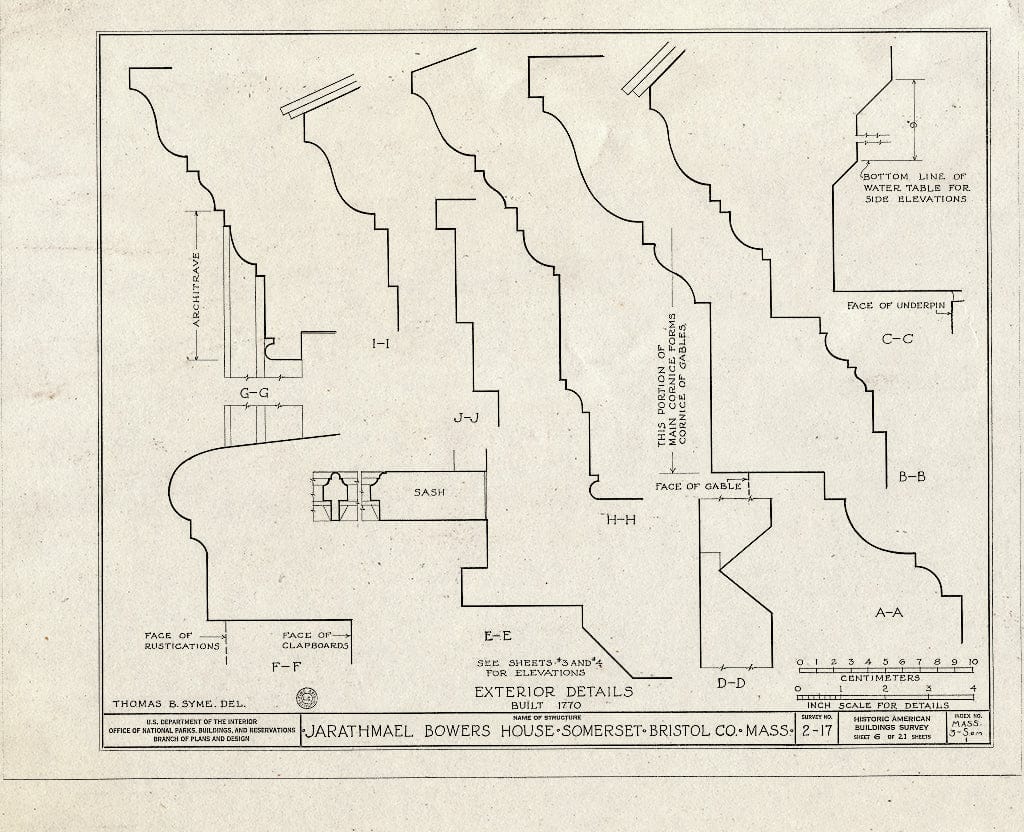 Blueprint HABS Mass,3-SOM,1- (Sheet 6 of 21) - Jarathmael Bowers House, 55 Main Street, Somerset, Bristol County, MA