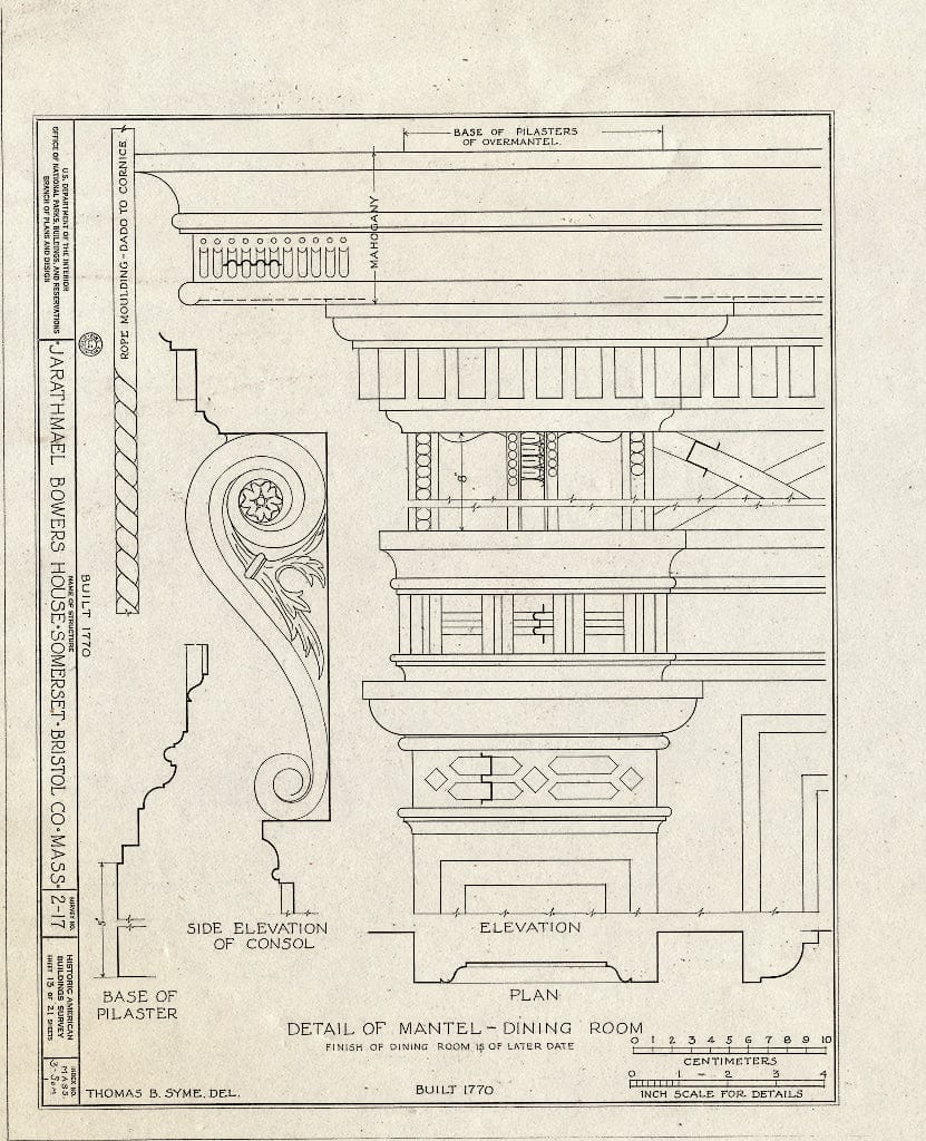 Blueprint HABS Mass,3-SOM,1- (Sheet 13 of 21) - Jarathmael Bowers House, 55 Main Street, Somerset, Bristol County, MA