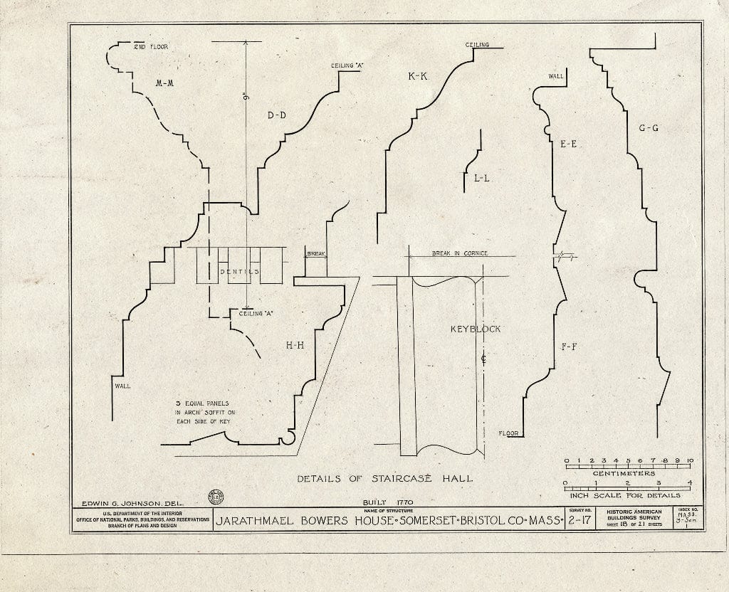 Blueprint HABS Mass,3-SOM,1- (Sheet 18 of 21) - Jarathmael Bowers House, 55 Main Street, Somerset, Bristol County, MA