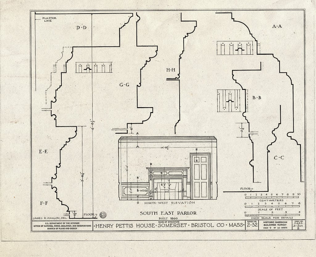 Blueprint HABS Mass,3-SOM,2- (Sheet 9 of 10) - Henry Pettis House, Main Street & Pierce Road, Somerset, Bristol County, MA