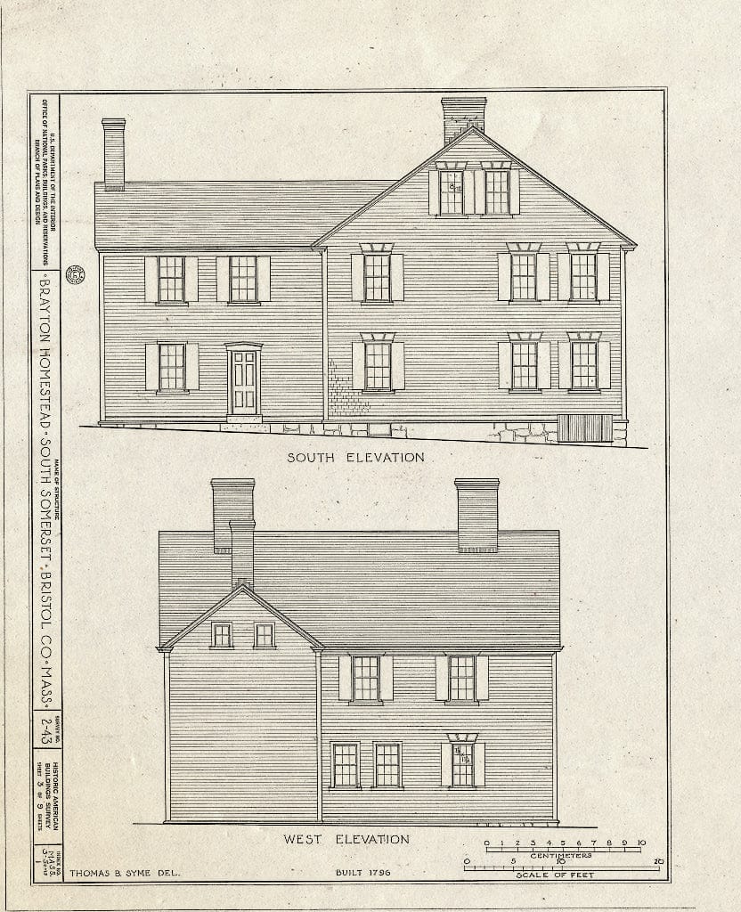 Blueprint HABS Mass,3-SOMS,1- (Sheet 3 of 9) - John Brayton Homestead, Brayton Avenue, Somerset, Bristol County, MA