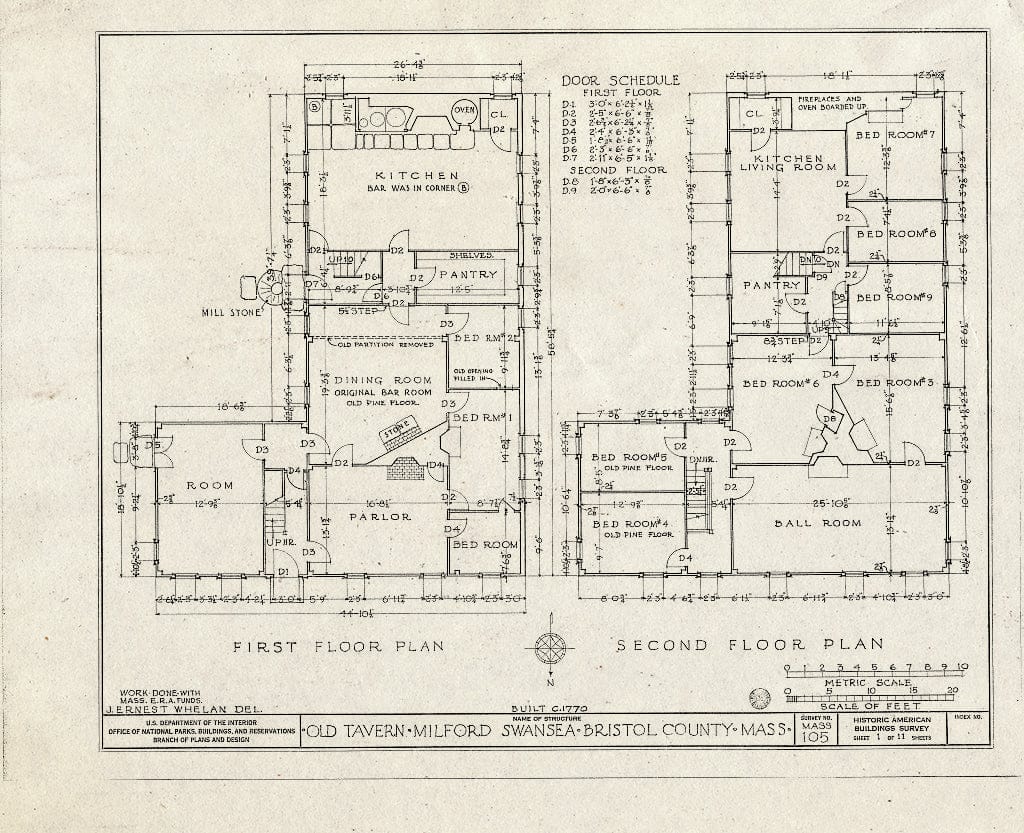 Blueprint HABS Mass,3-SWAN,1- (Sheet 1 of 11) - Old Tavern, U.S. Route 6 & Milford Road, Swansea, Bristol County, MA