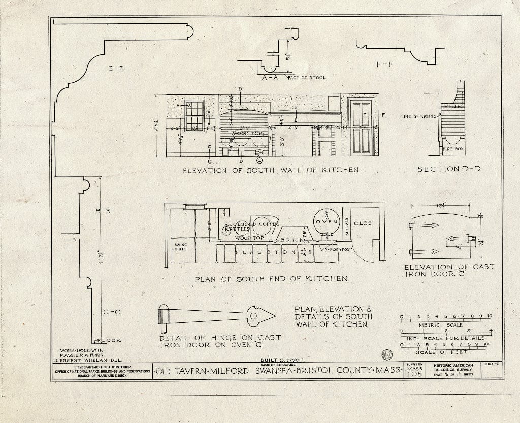 Blueprint HABS Mass,3-SWAN,1- (Sheet 8 of 11) - Old Tavern, U.S. Route 6 & Milford Road, Swansea, Bristol County, MA