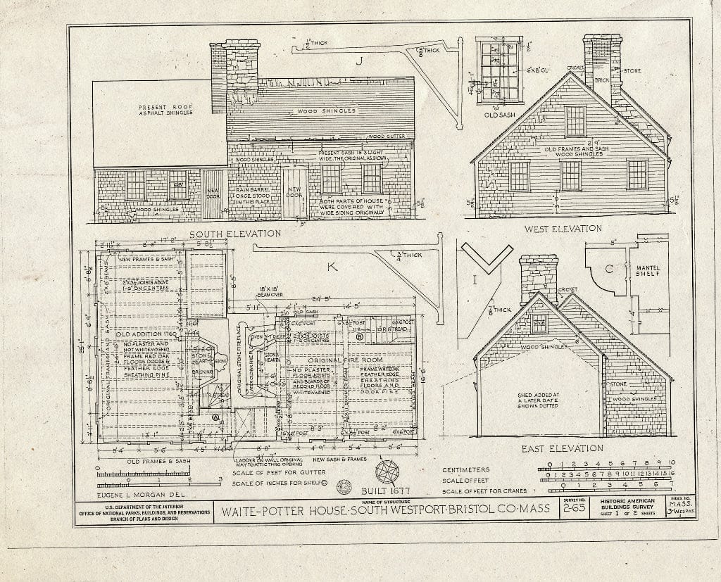 Blueprint HABS Mass,3-WESPOS,1- (Sheet 1 of 2) - Waite-Potter House, Sanford Road, South Westport, Bristol County, MA