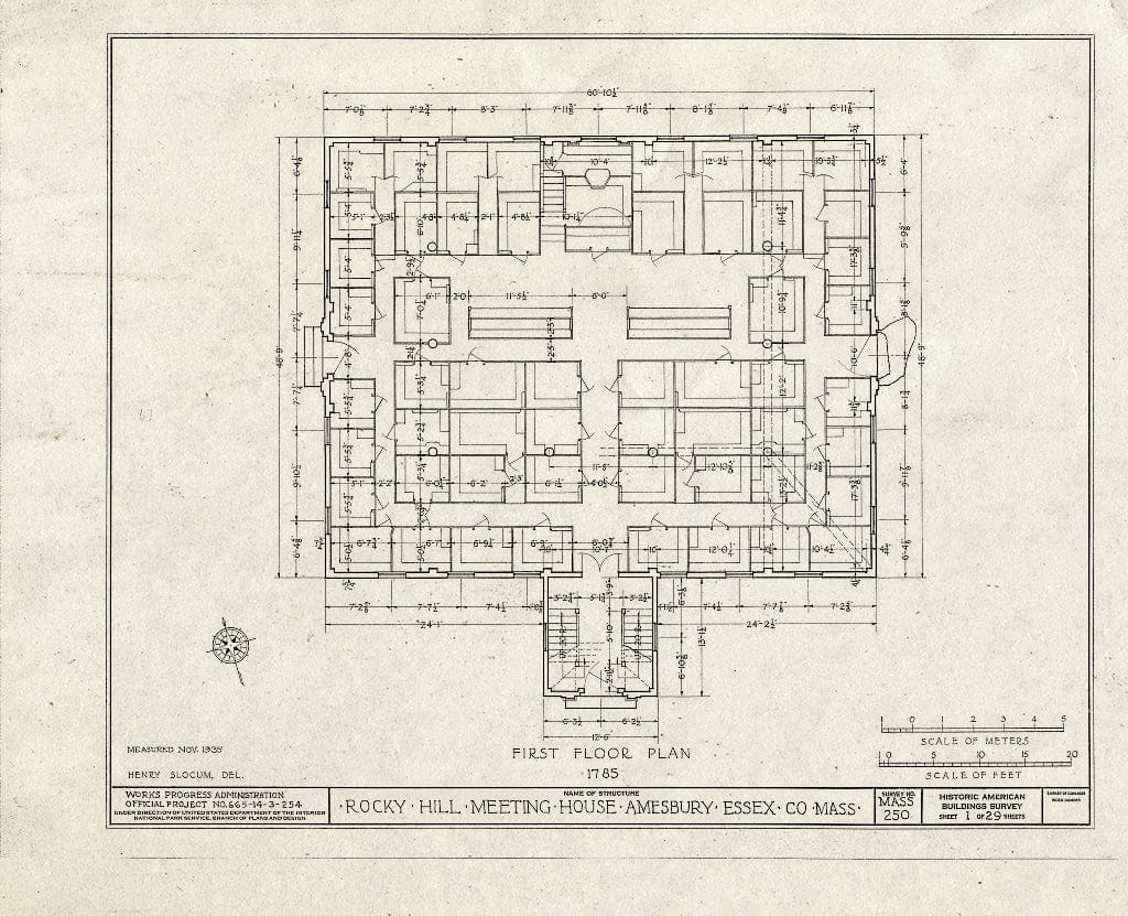 Blueprint HABS Mass,5-AMB,1- (Sheet 1 of 29) - Rocky Hill Meetinghouse, Elm Street & Portsmouth Road, Amesbury, Essex County, MA