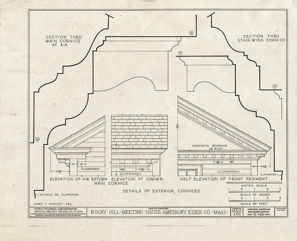 Blueprint HABS Mass,5-AMB,1- (Sheet 8 of 29) - Rocky Hill Meetinghouse, Elm Street & Portsmouth Road, Amesbury, Essex County, MA