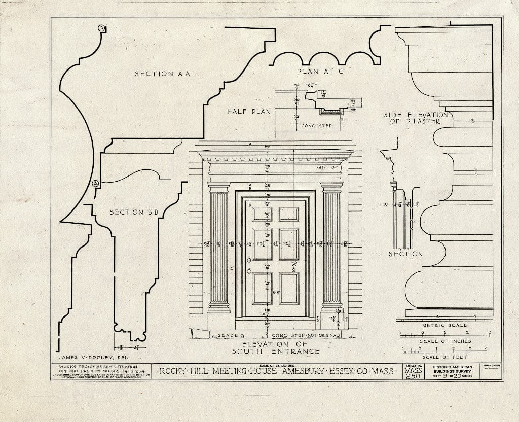 Blueprint HABS Mass,5-AMB,1- (Sheet 9 of 29) - Rocky Hill Meetinghouse, Elm Street & Portsmouth Road, Amesbury, Essex County, MA