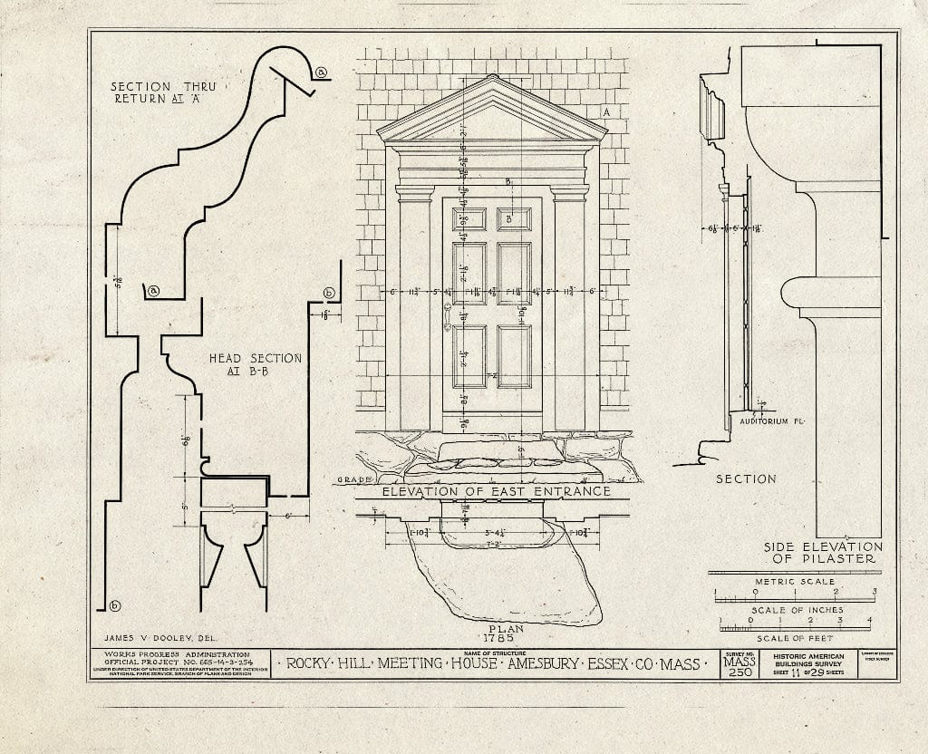 Blueprint HABS Mass,5-AMB,1- (Sheet 11 of 29) - Rocky Hill Meetinghouse, Elm Street & Portsmouth Road, Amesbury, Essex County, MA