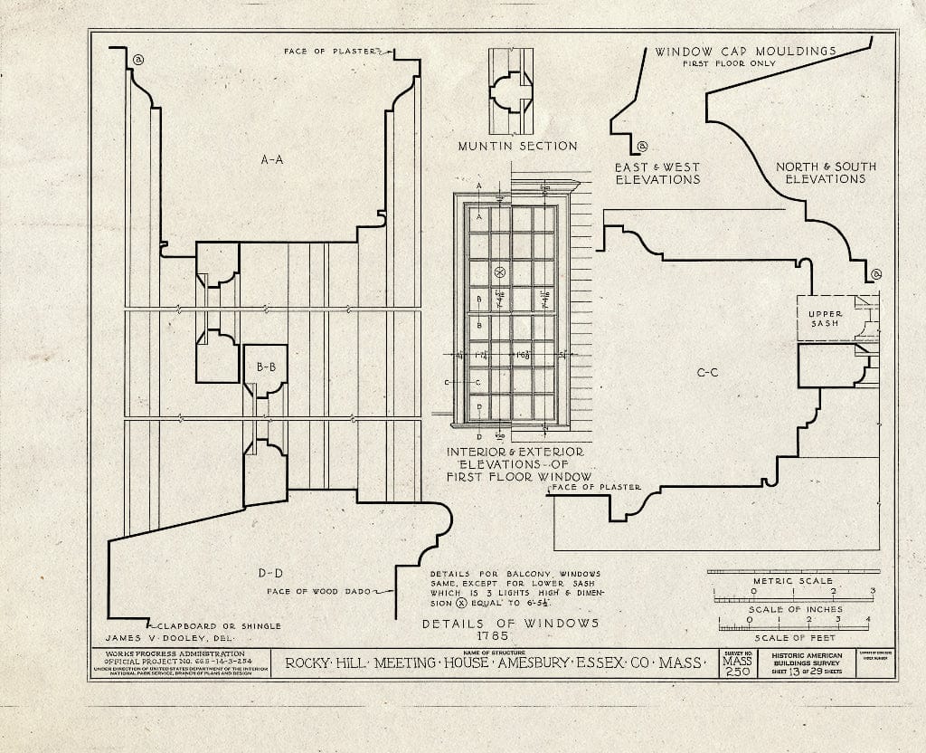Blueprint HABS Mass,5-AMB,1- (Sheet 13 of 29) - Rocky Hill Meetinghouse, Elm Street & Portsmouth Road, Amesbury, Essex County, MA