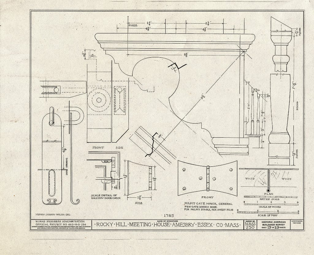 Blueprint HABS Mass,5-AMB,1- (Sheet 19 of 29) - Rocky Hill Meetinghouse, Elm Street & Portsmouth Road, Amesbury, Essex County, MA