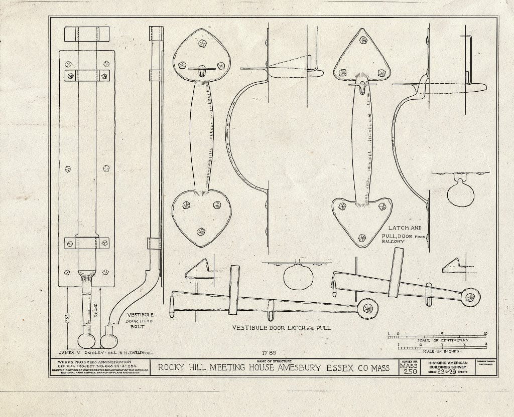 Blueprint HABS Mass,5-AMB,1- (Sheet 23 of 29) - Rocky Hill Meetinghouse, Elm Street & Portsmouth Road, Amesbury, Essex County, MA