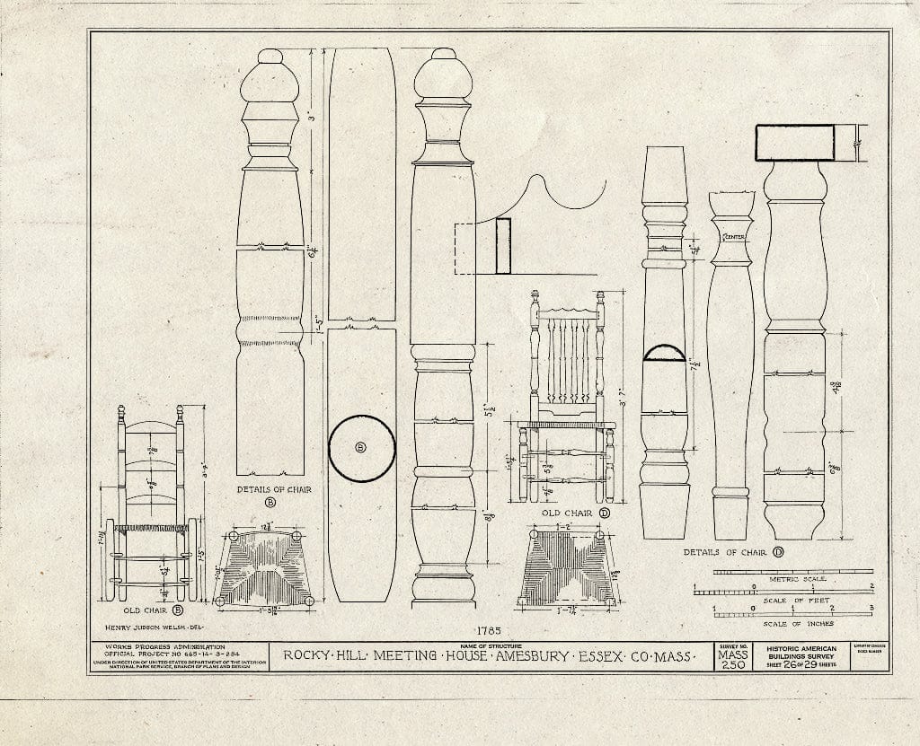 Blueprint HABS Mass,5-AMB,1- (Sheet 26 of 29) - Rocky Hill Meetinghouse, Elm Street & Portsmouth Road, Amesbury, Essex County, MA