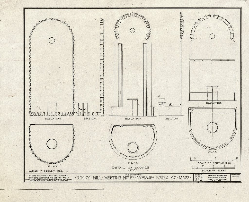 Blueprint HABS Mass,5-AMB,1- (Sheet 27 of 29) - Rocky Hill Meetinghouse, Elm Street & Portsmouth Road, Amesbury, Essex County, MA