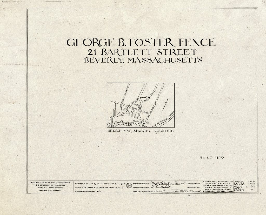 Blueprint HABS Mass,5-BEV,3- (Sheet 0 of 1) - George B. Foster Fence, 21 Bartlett Street, Beverly, Essex County, MA