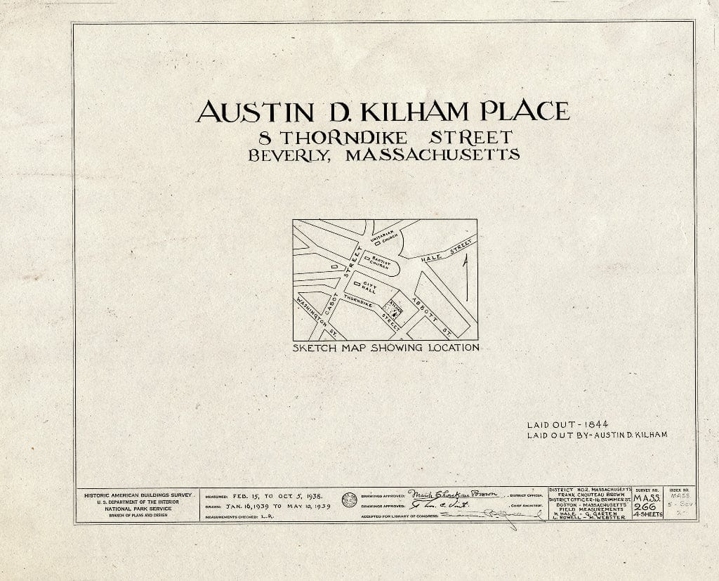 Blueprint HABS Mass,5-BEV,2- (Sheet 0 of 4) - Austin D. Kilham Place, 8 Thorndike Street, Beverly, Essex County, MA