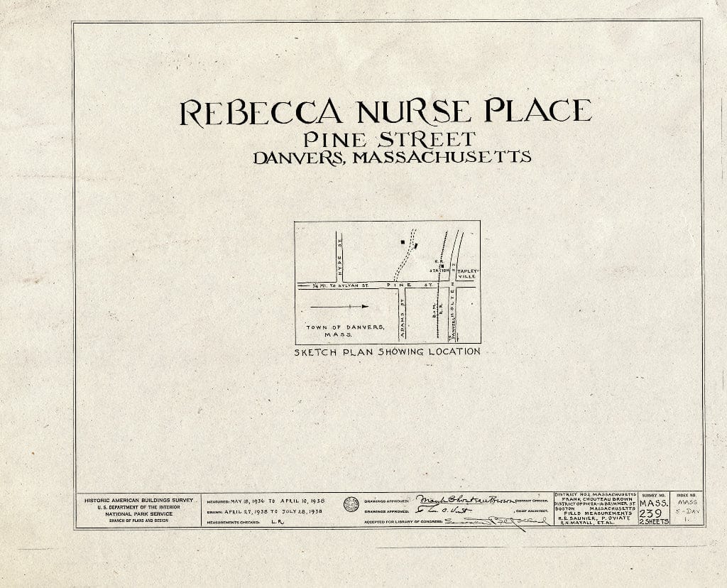 Blueprint HABS Mass,5-DAV,1- (Sheet 0 of 2) - Rebecca Nurse Place, 149 Pine Street, Danvers, Essex County, MA