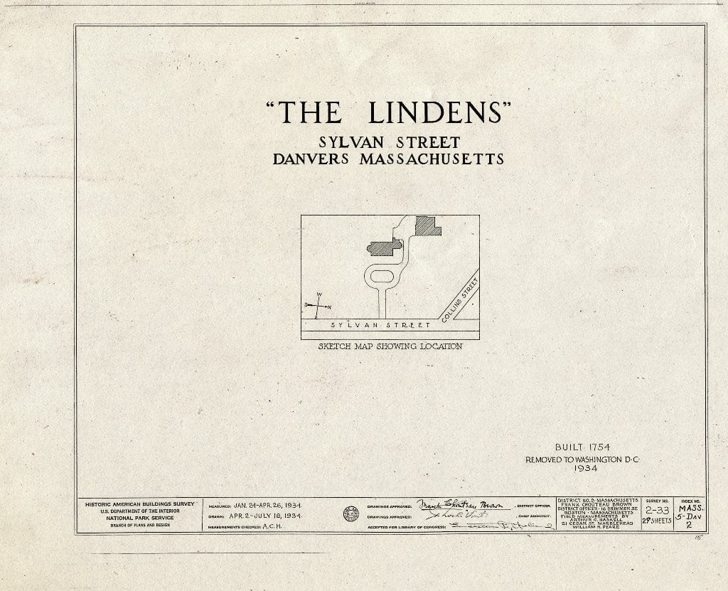 Blueprint HABS Mass,5-DAV,2- (Sheet 0 of 29) - The Lindens, Sylvan Street, Danvers, Essex County, MA