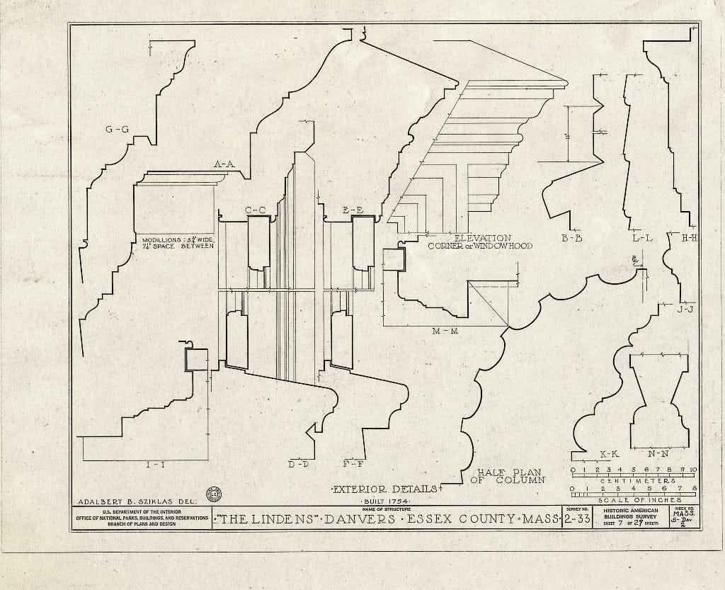 Blueprint HABS Mass,5-DAV,2- (Sheet 7 of 29) - The Lindens, Sylvan Street, Danvers, Essex County, MA