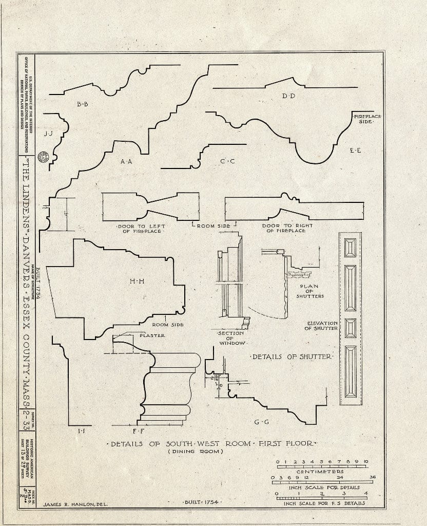 Blueprint HABS Mass,5-DAV,2- (Sheet 13 of 29) - The Lindens, Sylvan Street, Danvers, Essex County, MA