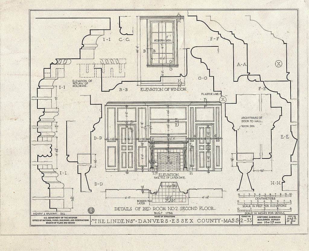Blueprint HABS Mass,5-DAV,2- (Sheet 16 of 29) - The Lindens, Sylvan Street, Danvers, Essex County, MA