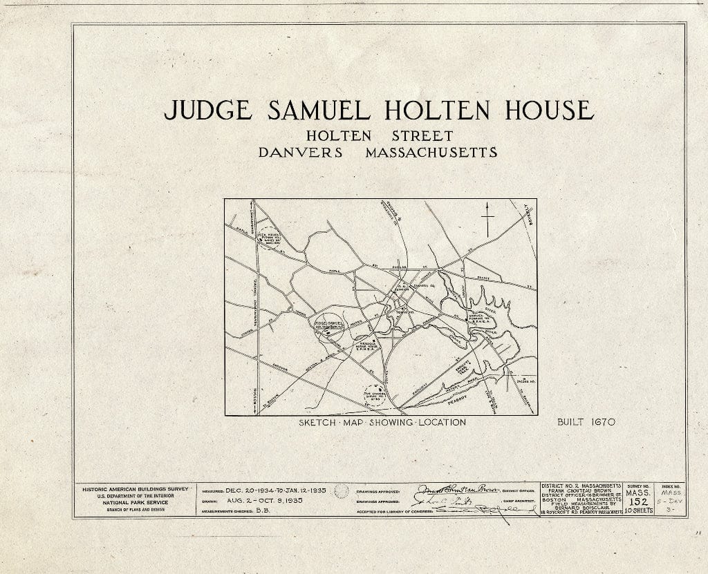 Blueprint HABS Mass,5-DAV,3- (Sheet 0 of 10) - Judge Samuel Holten House, 171 Holten Street, Danvers, Essex County, MA