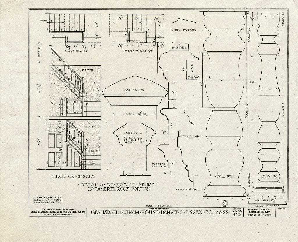 Blueprint HABS Mass,5-DAV,4- (Sheet 5 of 9) - General Israel Putnam House, 431 Maple Street, Danvers, Essex County, MA