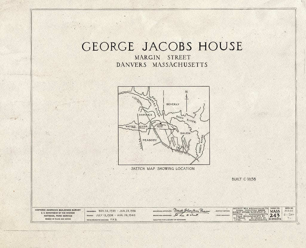 Blueprint HABS Mass,5-DAV,7- (Sheet 0 of 6) - George Jacobs House, Margin Street, Danvers, Essex County, MA