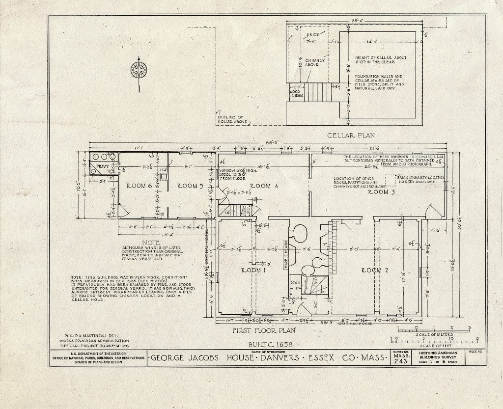 Blueprint HABS Mass,5-DAV,7- (Sheet 1 of 6) - George Jacobs House, Margin Street, Danvers, Essex County, MA