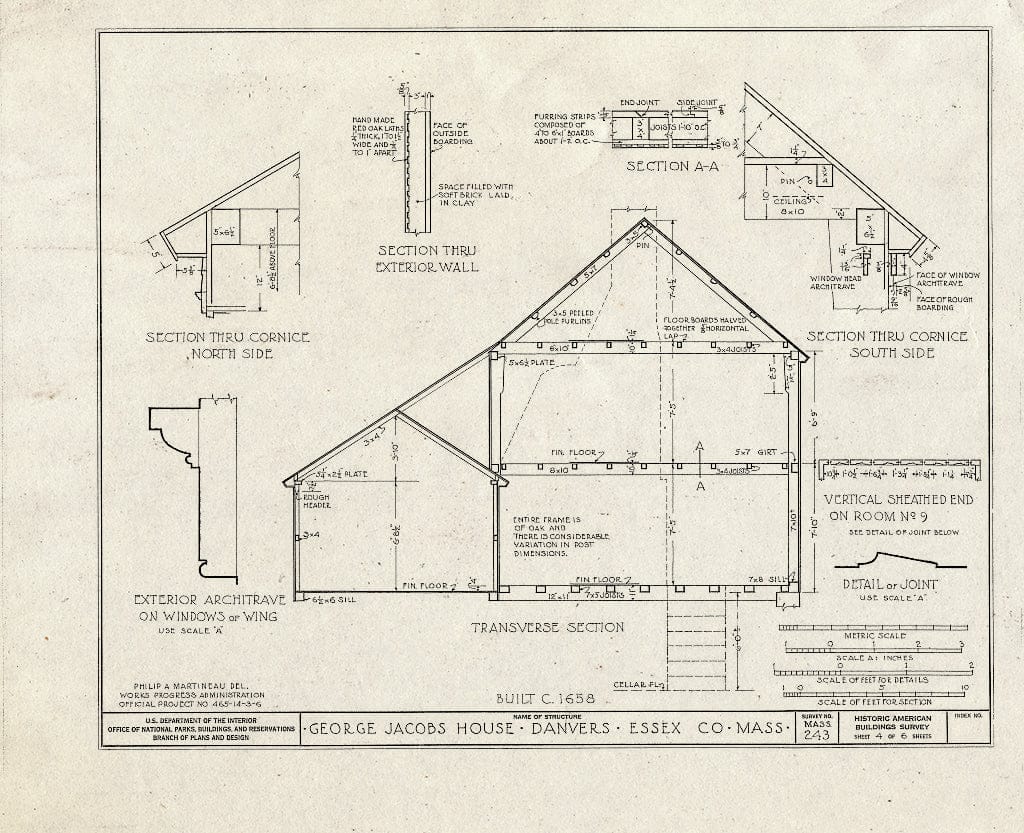 Blueprint HABS Mass,5-DAV,7- (Sheet 4 of 6) - George Jacobs House, Margin Street, Danvers, Essex County, MA