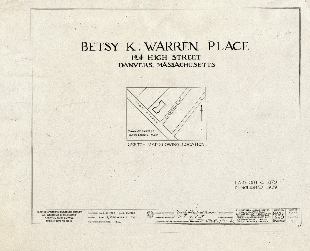 Blueprint HABS Mass,5-DAV,9- (Sheet 0 of 5) - Betsy K. Warren Place, 124 High Street, Danvers, Essex County, MA