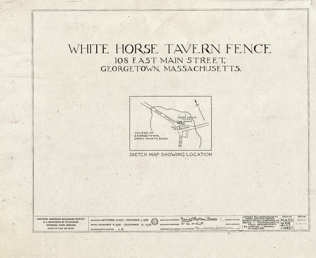 Blueprint HABS Mass,5-GEOTO,2- (Sheet 0 of 1) - White Horse Tavern Fence, 108 East Main Street, Georgetown, Essex County, MA