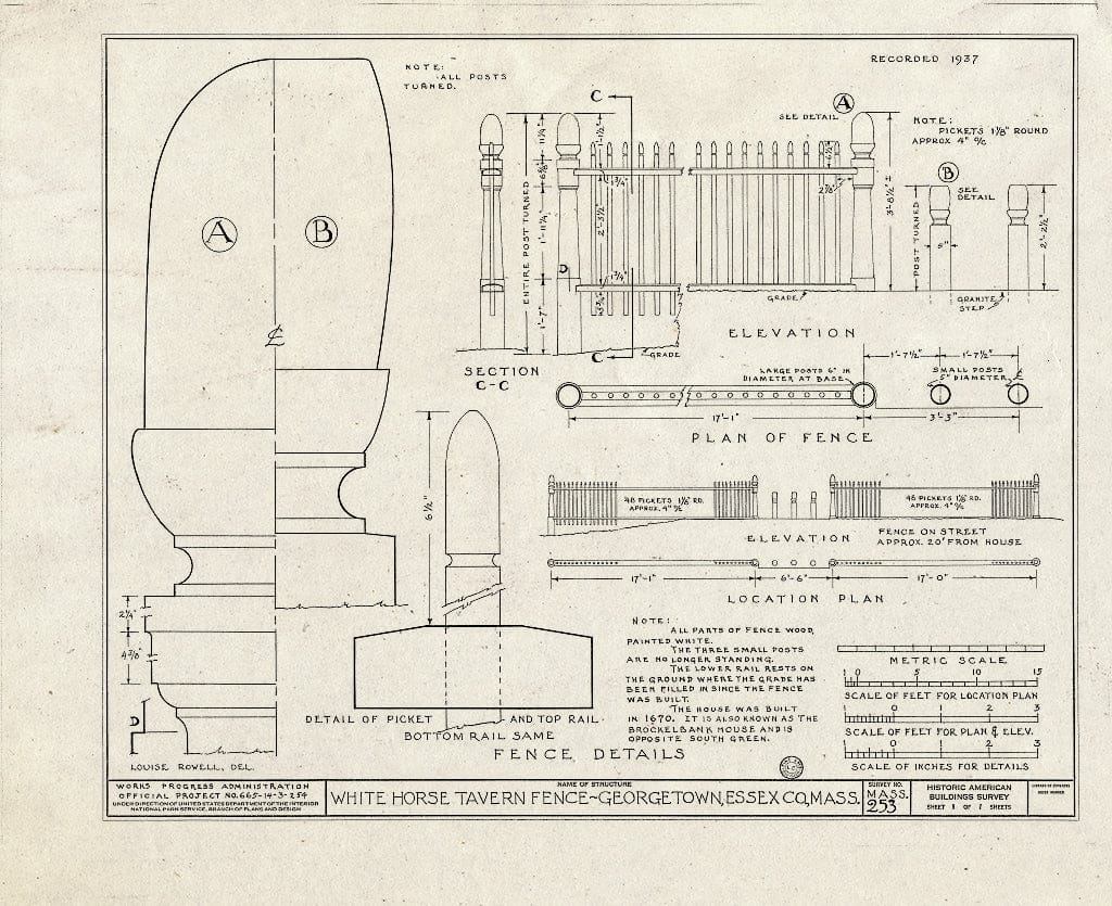 Blueprint HABS Mass,5-GEOTO,2- (Sheet 1 of 1) - White Horse Tavern Fence, 108 East Main Street, Georgetown, Essex County, MA